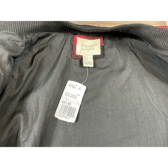 NWT Forever 21 Women Bomber Jacket Plaid Red Black Knit Sweater Sleeve Preppy L - Picture 8 of 8